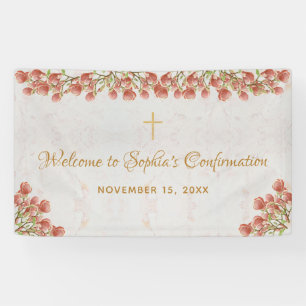 Banderoles Fille Confirmation Florale Bienvenue Magnolia rose