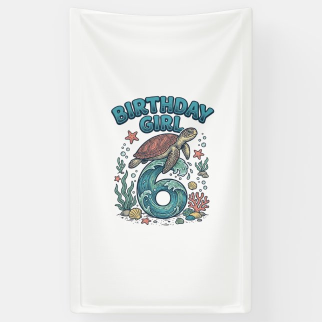Banderoles Fille d'anniversaire 6 Tortue de mer Conception de (Vertical)