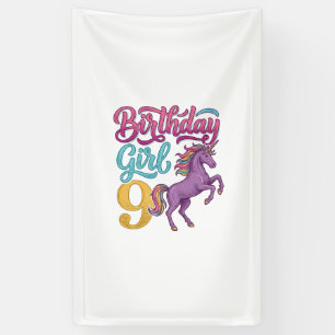 Banderoles Fille d'anniversaire 9 Licorne Dessin de gravure v