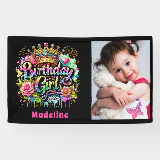 Banderoles Fille d'anniversaire Enfants Rose Sarcelle Graffit (Horizontal)