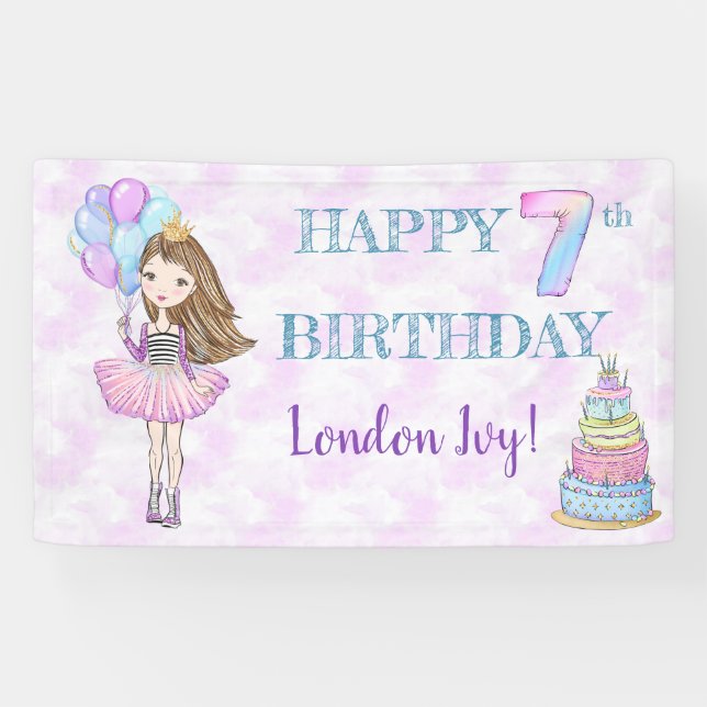 Banderoles Fille de 7 ans Princesse Lavande Turquoise (Horizontal)