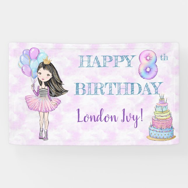 Banderoles Fille de 8 ans Princesse Lavande Turquoise (Horizontal)