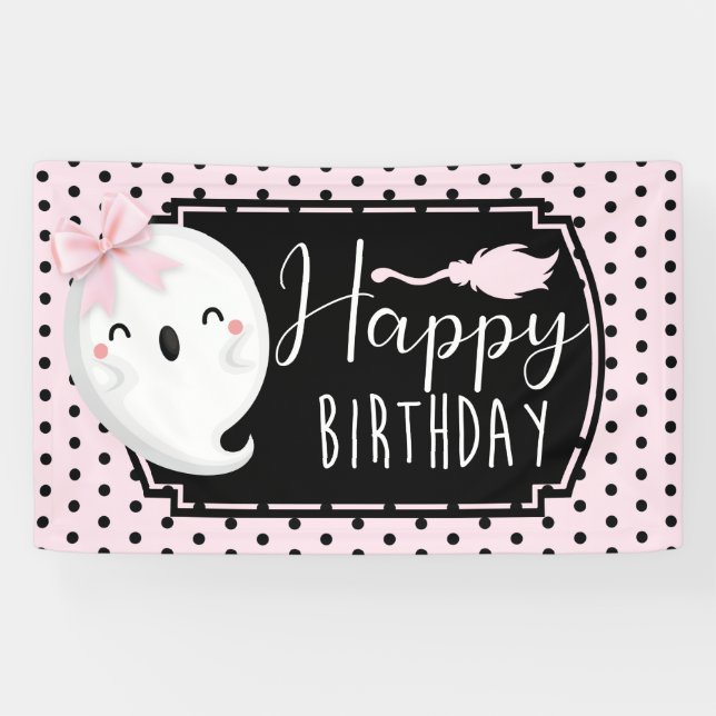 Banderoles Fille d'Halloween heureux anniversaire rose noir (Horizontal)