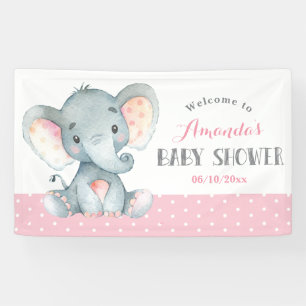 Banderoles Fille Eléphant Baby shower rose et gris