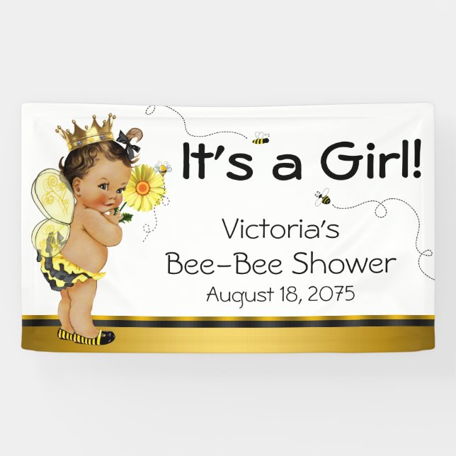 Banderoles Fille ethnique Baby Shower abeille (Horizontal)
