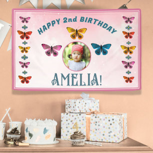 Banderoles Fille Fleurs Papillon Mignon Anniversaire Photo Pa