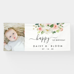 Banderoles Fille florale d'aquarelle photo Anniversaire