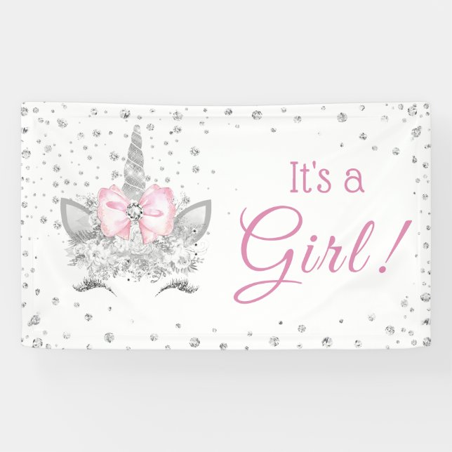 Banderoles Fille Licorne Diamant Bébé Shower (Horizontal)