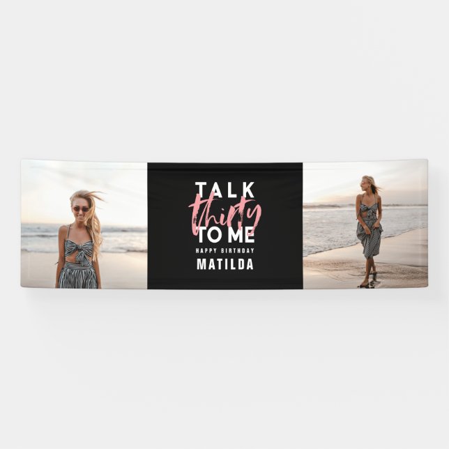 Banderoles Fille moderne noir rose multi photo 30e anniversai (Horizontal)