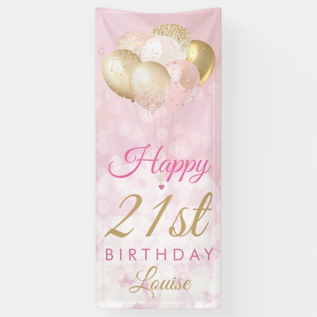 Banderoles Fille Parties scintillant rose Ballons 21e anniver (Vertical)
