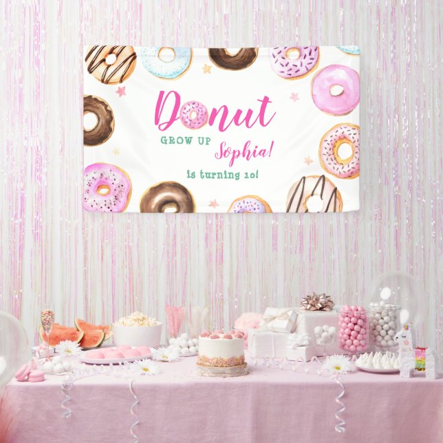 Banderoles Fille rose Turquoise Pastel Donut Grandir Annivers (Fête)