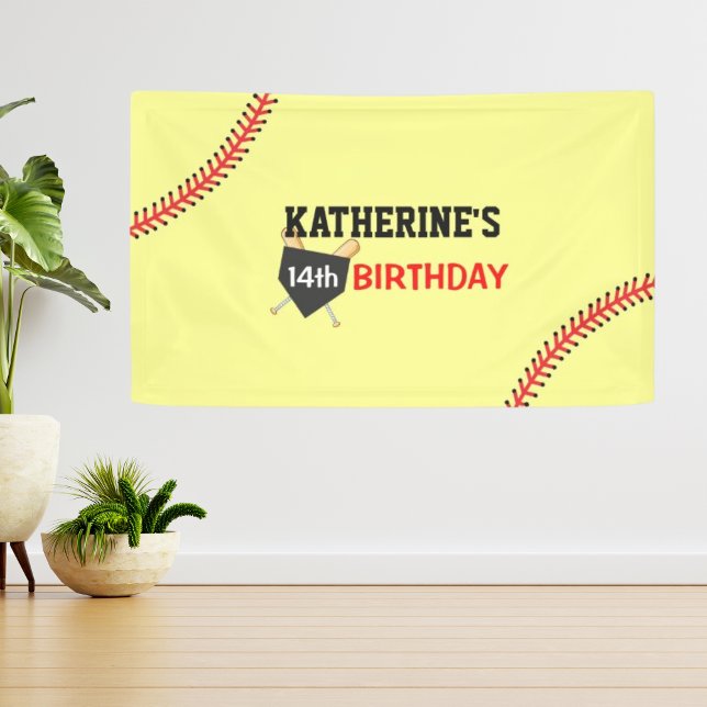 Banderoles Fille Softball Anniversaire (Girl Softball Birthday Party Backdrop Banner)