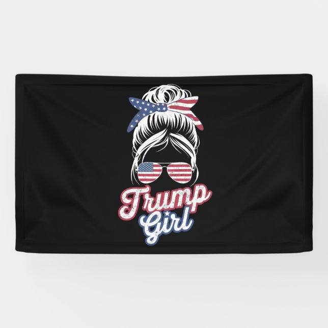 Banderoles Fille Trump Chignon Décoiffé Vintage Drapeau Améri (Horizontal)