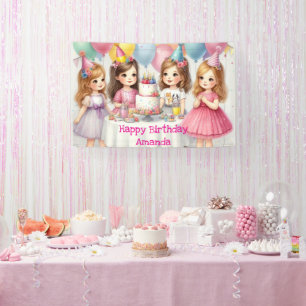 Banderoles Filles Anniversaire Personnalisé Pink Banner