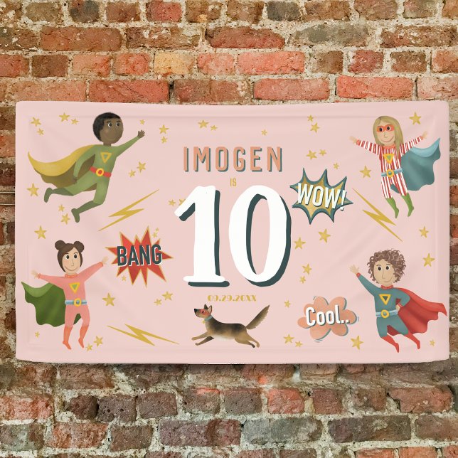 Banderoles Filles Cool Pink Action Superhero Anniversaire de  (Créateur téléchargé)