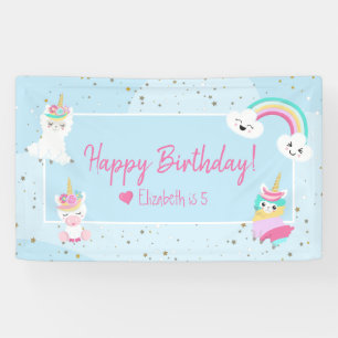 Banderoles Filles Llamacorn Unicorn Bonne fête d'anniversaire