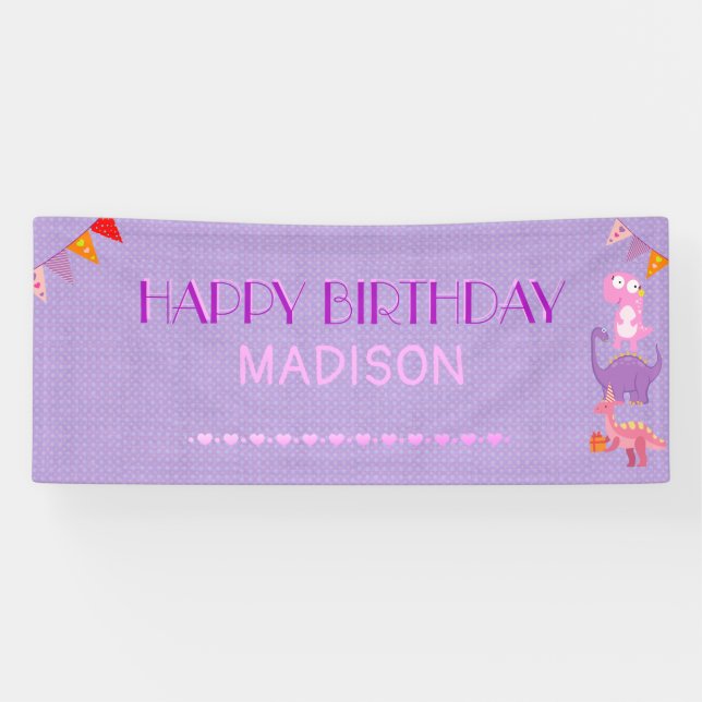 Banderoles Filles personnalisées Dinosaur Anniversaire (Horizontal)