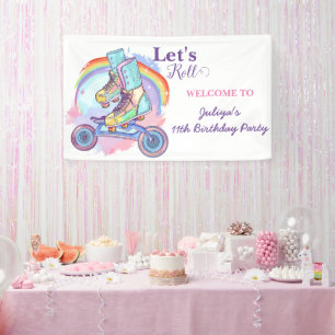 Banderoles Filles Roller Patinage violet fête d'anniversaire