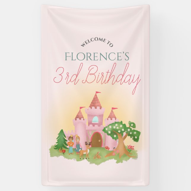 Banderoles Filles Whimsical rose Princesse Accueil d'annivers (Vertical)