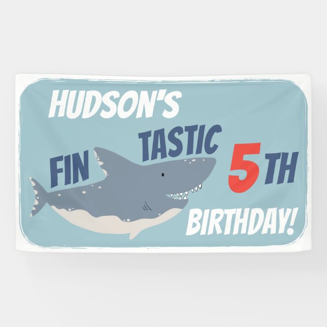 Banderoles Fintastic Happy Shark fête d'anniversaire, n'impor (Horizontal)