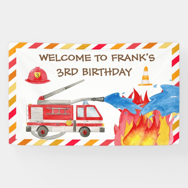 Banderoles Fire Truck Fire Engine Anniversaire Fête Bienvenue (Horizontal)