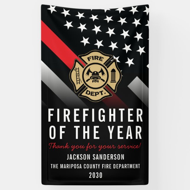 Banderoles Firefighter of the Year Employee Logo Red Line (Vertical)