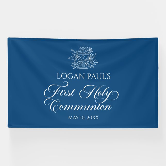 Banderoles First Communion Blue banner backdrop  (Horizontal)