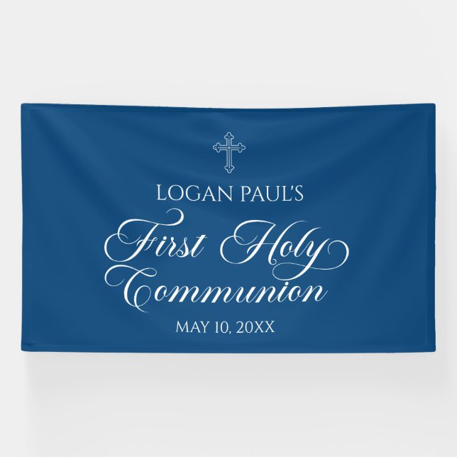 Banderoles First Communion Blue banner backdrop  (Horizontal)