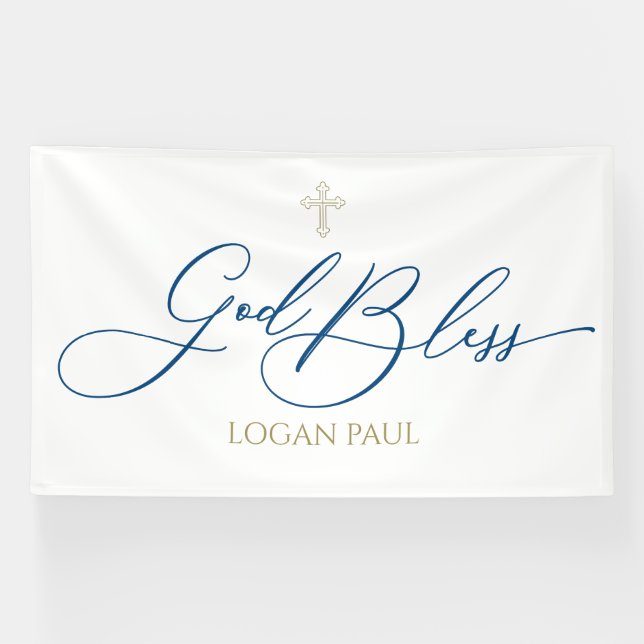 Banderoles First Communion God Bless Blue banner backdrop  (Horizontal)