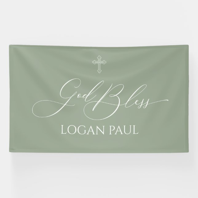 Banderoles First Communion God Bless Sage banner backdrop  (Horizontal)