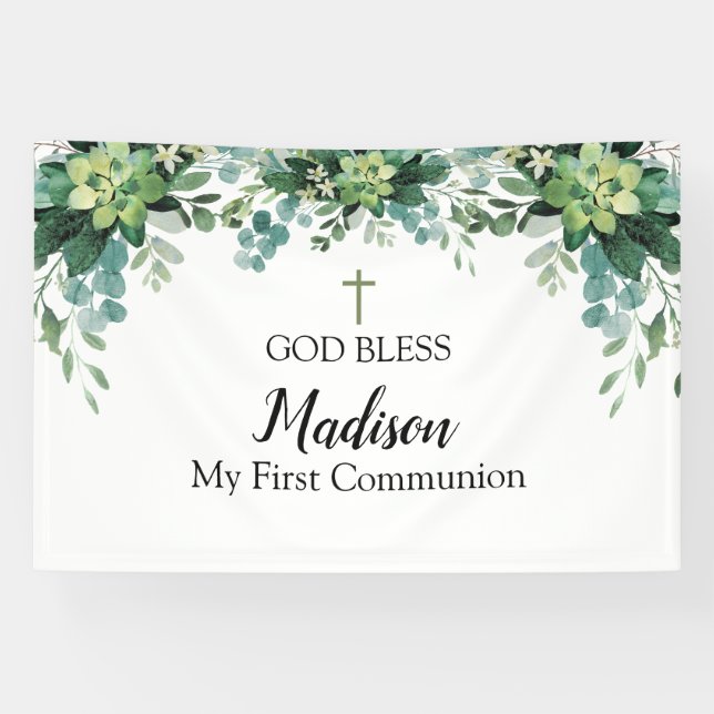 Banderoles First Communion Greenery backdrop (Horizontal)