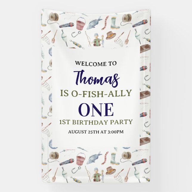 Banderoles Fishing 1st Birthday | O-Fish-Ally One party (Verticale)