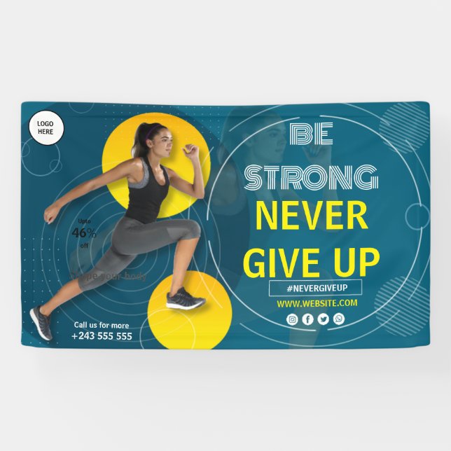 Banderoles fitness gym noir et jaune exercice (Horizontal)