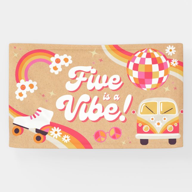 Banderoles Five est Vibe Retro Anniversaire Banner (Horizontal)