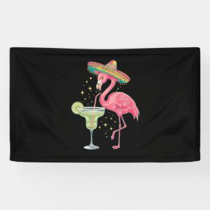 Banderoles Flamant qui boit une Margarita Drôle de Poncho Mex