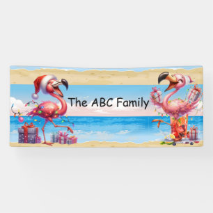 Banderoles Flamant rose avec sapin de Noël pour Noël en juill