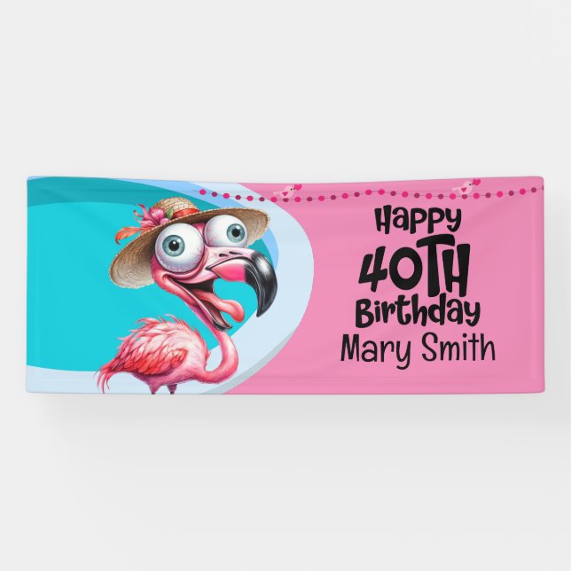 Banderoles Flamant rose Pool Party 40e anniversaire (Horizontal)