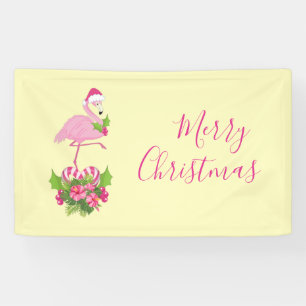 Banderoles Flamant rose rose en Santa Hat avec Sucre de canne