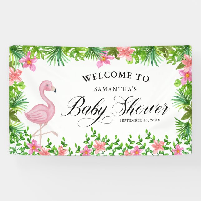 Banderoles Flamant rose Rose Tropical Bienvenue Au Baby showe (Horizontal)