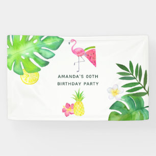 Banderoles Flamant Rose Tropical Aquarelle Fête d'Été