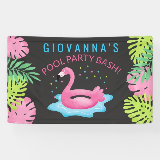 Banderoles Flamant rose Tropical Pool Party Bash Anniversaire (Horizontal)