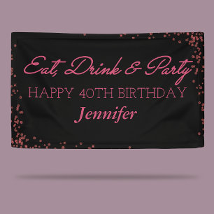 Banderoles Flamme noire et rose Adulte Joyeux anniversaire