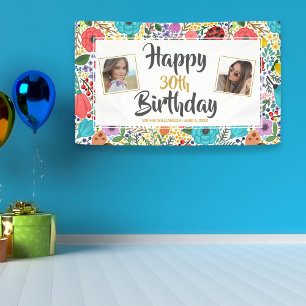 Banderoles Fleur Anniversaire Fête N'importe quel nom d'âge P