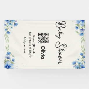 Banderoles Fleur aquarelle bleue bébé shower scan QR RSVP pa