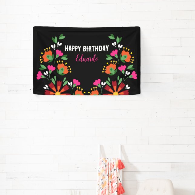 Banderoles Fleur d'anniversaire noire Fiesta mexicaine Broder (Insitu)