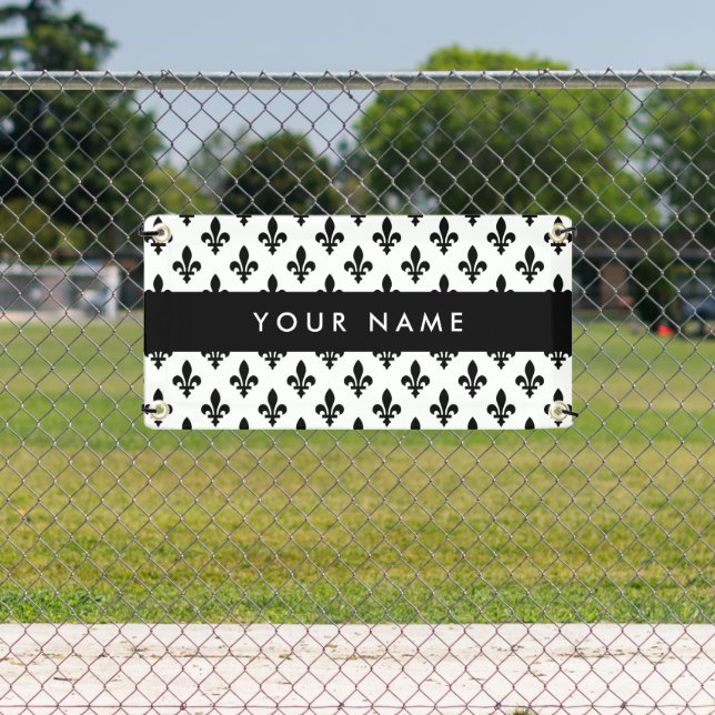Banderoles Fleur de Lis, Black on White, Black, Your Name (Insitu)