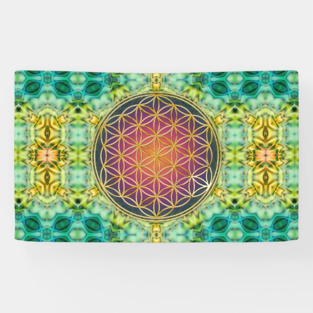 Banderoles Fleur de vie - or - fractale 2 (Horizontal)