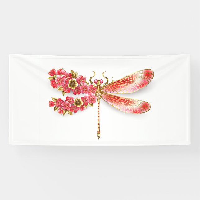 Banderoles Fleur libellule avec sakura bijoux (Horizontal)