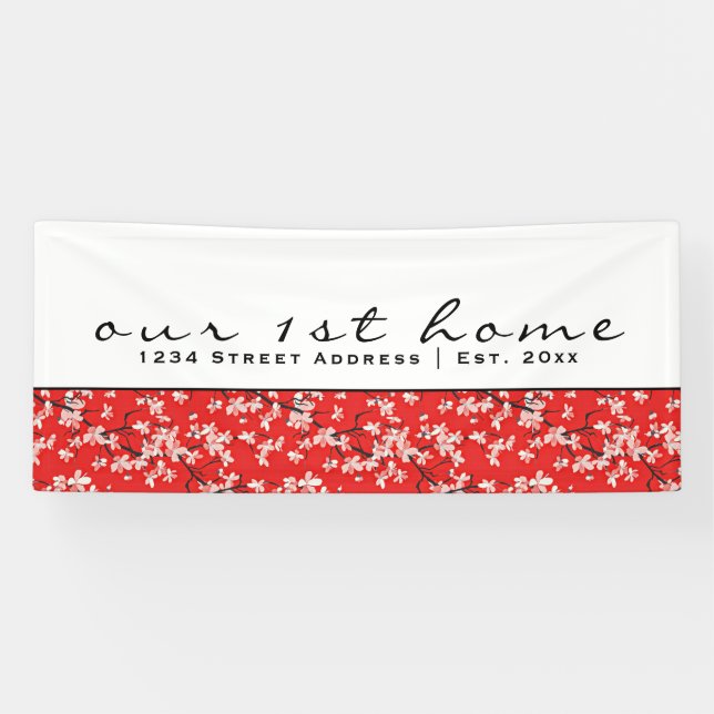 Banderoles Fleur rouge et blanche de cerise | Notre première  (Horizontal)