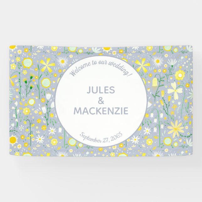 Banderoles Fleur sauvage bleu botanique Mariage floral (Horizontal)